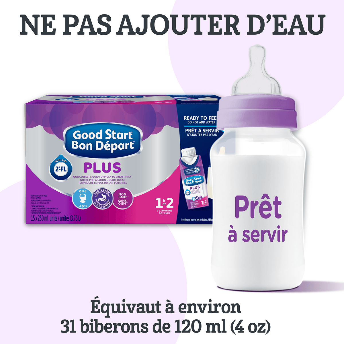 Préparation pour bébés Bon Départ Plus 1 équivaut à environ 31 biberons de 120 ml (4 oz)