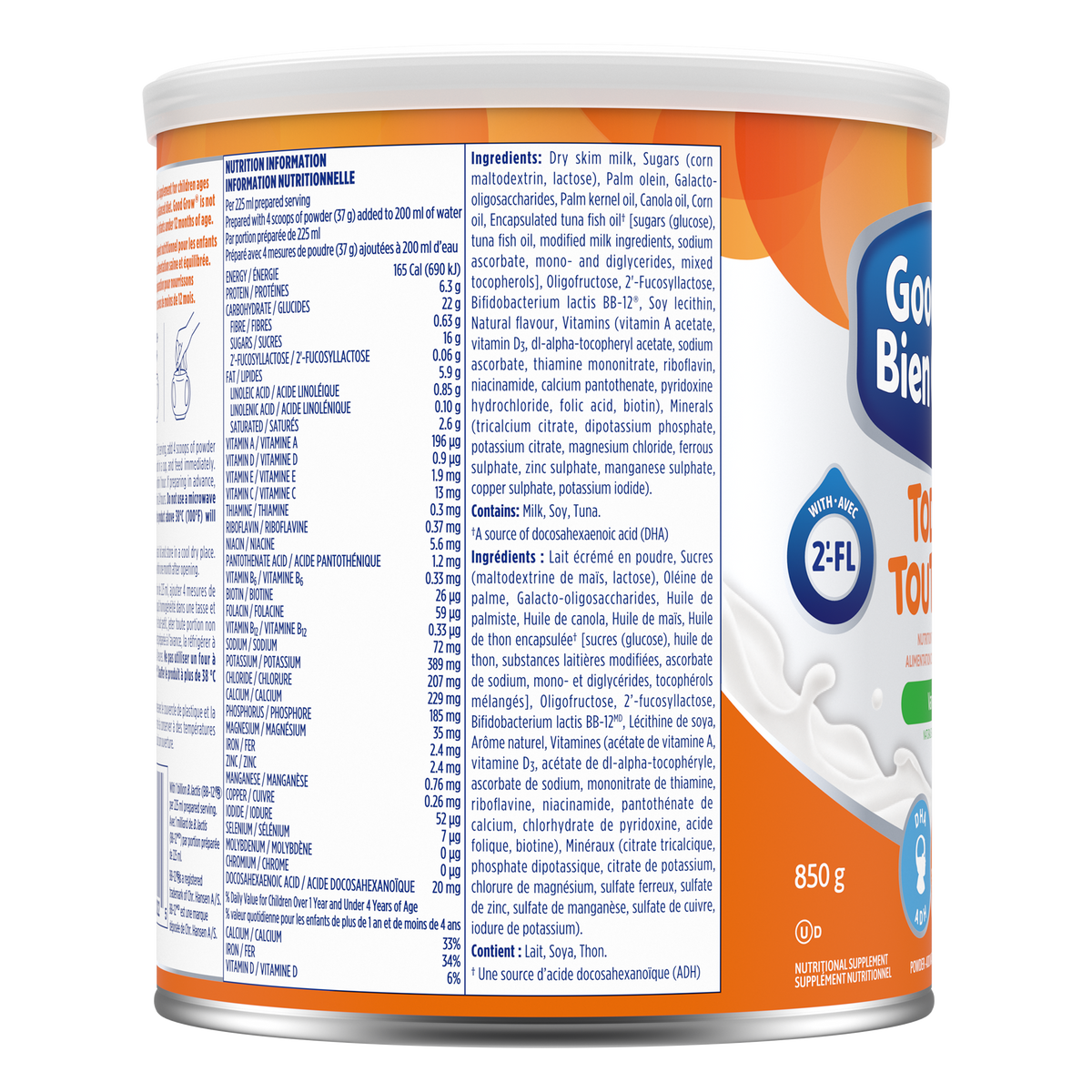 Prise de vue des informations nutritionnelles du produit Bien Grandir